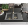 Mexen Gaspar évier en granit 1,5 bac avec égouttoir 737 x 475 mm, gris, siphon doré - 6507731505-71-G