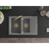 Mexen Gaspar évier en granit 1,5 bac avec égouttoir 737 x 475 mm, gris, siphon doré - 6507731505-71-G