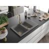 Mexen Gaspar évier en granit 1,5 bac avec égouttoir 737 x 475 mm, gris, siphon doré - 6507731505-71-G