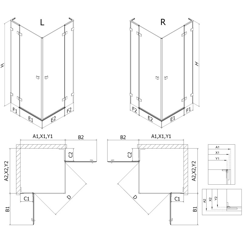 Mexen Lunar L Duo cabine de douche pivotante droite 115 x 110 cm, transparent, gris canon brossé - 834L-115P-110L-66-00