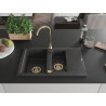 Mexen Gaspar évier en granit 1,5 bac avec égouttoir 737 x 475 mm, noir moucheté, siphon doré - 6507731505-76-G