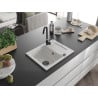 Mexen Enzo évier en granit 1 bac avec égouttoir 576 x 465 mm, blanc, siphon noir - 6506571005-20-B