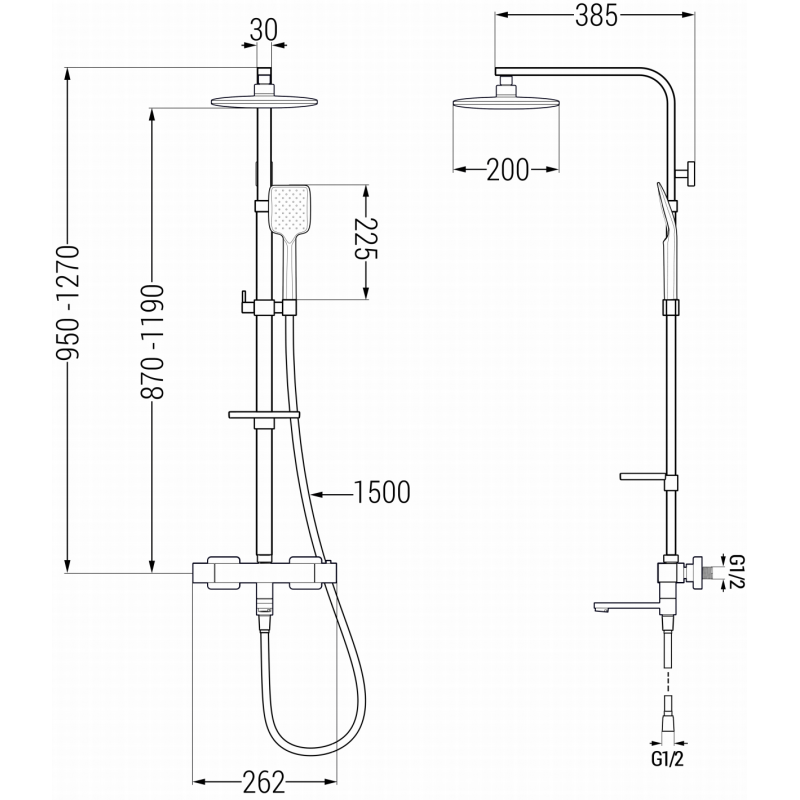 Mexen CQ62 ensemble baignoire-douche avec pommeau de douche et mitigeur thermostatique, graphite - 779106295-66