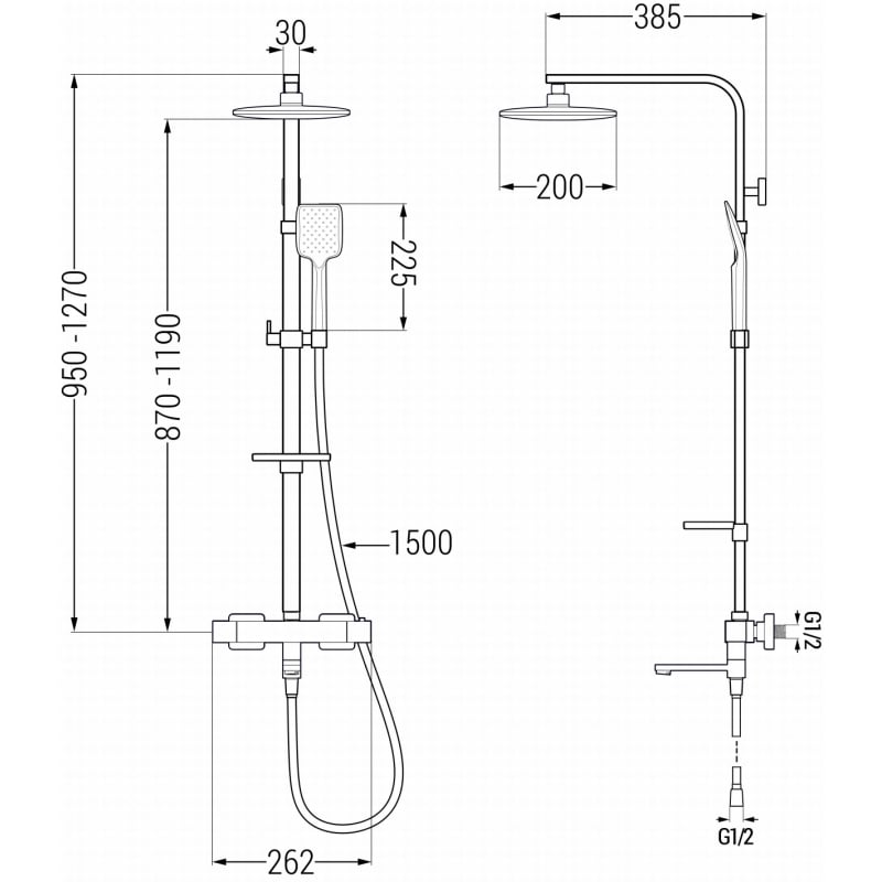 Mexen CQ62 ensemble bain-douche avec pommeau de douche et mitigeur thermostatique, gris acier brossé - 779106295-66