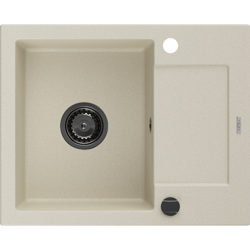 Mexen Enzo évier en granit 1 bac avec égouttoir 576 x 465 mm, beige, siphon noir - 6506571005-69-B