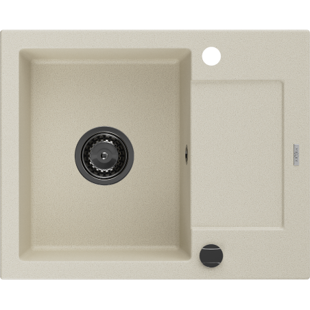 Mexen Enzo évier en granit 1 bac avec égouttoir 576 x 465 mm, beige, siphon noir - 6506571005-69-B