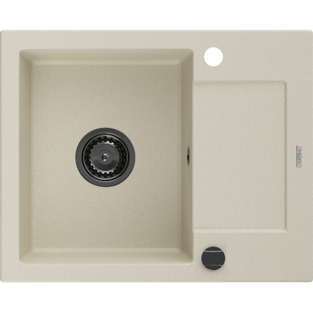 Mexen Enzo évier en granit à 1 cuve avec égouttoir 576 x 465 mm, Beige, siphon Noir - 6506571005-69-B