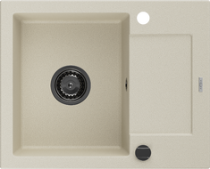 Mexen Enzo évier en granit à 1 cuve avec égouttoir 576 x 465 mm, Beige, siphon Noir - 6506571005-69-B