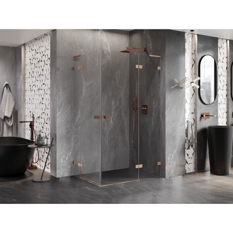 Mexen Lunar L Duo cabine de douche pivotante droite 90 x 75 cm, transparent, cuivre brossé - 834L-090P-075L-65-00
