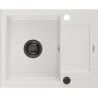 Mexen Enzo évier en granit 1 bac avec égouttoir 576 x 465 mm, blanc, siphon noir - 6506571005-20-B