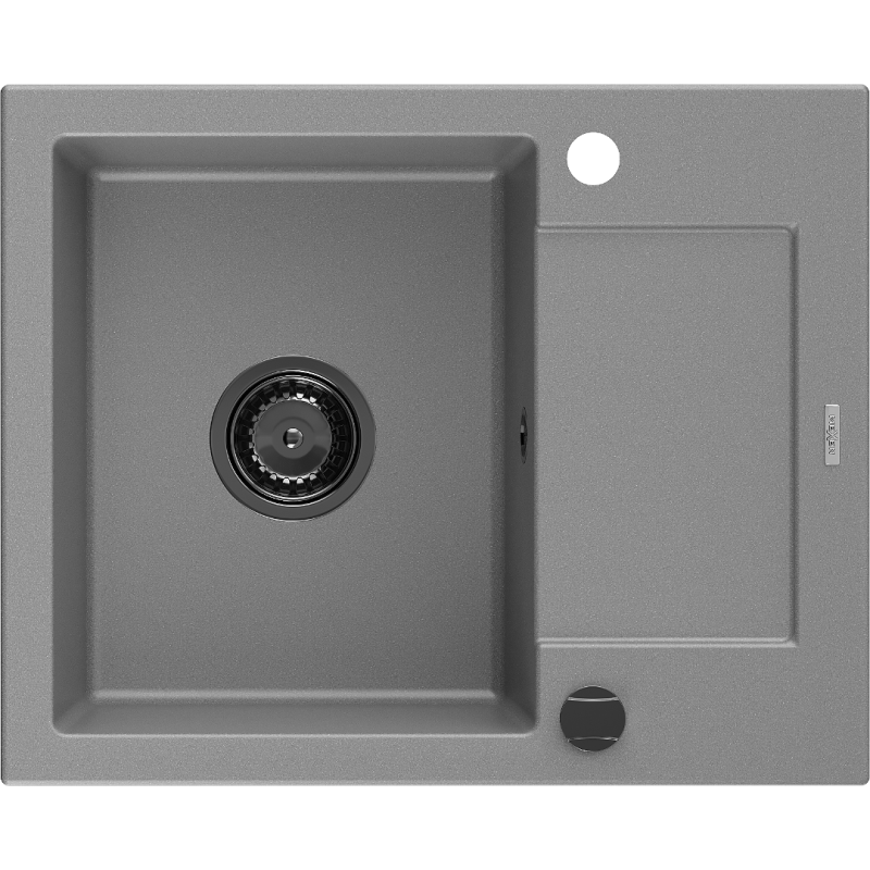 Mexen Enzo évier en granit à 1 cuve avec égouttoir 576 x 465 mm, Gris, siphon Noir - 6506571005-71-B