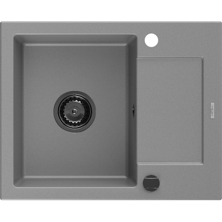 Mexen Enzo évier en granit à 1 bac avec égouttoir 576 x 465 mm, gris, siphon noir - 6506571005-71-B