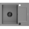 Mexen Enzo évier en granit à 1 bac avec égouttoir 576 x 465 mm, gris, siphon noir - 6506571005-71-B