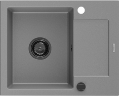 Mexen Enzo évier en granit à 1 bac avec égouttoir 576 x 465 mm, gris, siphon noir - 6506571005-71-B