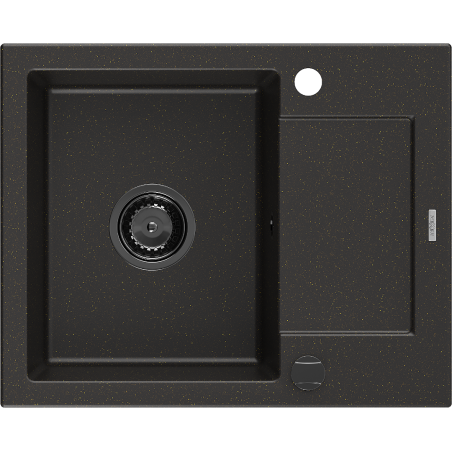 Mexen Enzo évier en granit à 1 cuve avec égouttoir 576 x 465 mm, Noir/Or métallique, siphon Noir - 6506571005-75-B