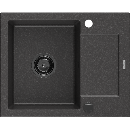 Mexen Enzo évier en granit 1 bac avec égouttoir 576 x 465 mm, noir moucheté, siphon noir - 6506571005-76-B