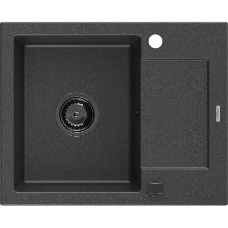Mexen Enzo évier en granit à 1 cuve avec égouttoir 576 x 465 mm, Noir moucheté, siphon Noir - 6506571005-76-B
