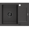 Mexen Enzo évier en granit 1 bac avec égouttoir 576 x 465 mm, noir moucheté, siphon noir - 6506571005-76-B