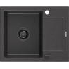 Mexen Enzo évier en granit à 1 cuve avec égouttoir 576 x 465 mm, Noir moucheté, siphon Noir - 6506571005-76-B