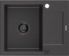 Mexen Enzo évier en granit 1 bac avec égouttoir 576 x 465 mm, noir moucheté, siphon noir - 6506571005-76-B