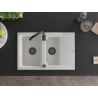 Mexen Gaspar évier en granit 1,5 bac avec égouttoir 737 x 475 mm, blanc, siphon noir - 6507731505-20-B