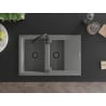 Mexen Gaspar évier en granit 1,5-bac avec égouttoir 737 x 475 mm, gris, siphon noir - 6507731505-71-B