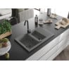 Mexen Gaspar évier en granit 1,5-bac avec égouttoir 737 x 475 mm, gris, siphon noir - 6507731505-71-B