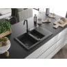 Mexen Gaspar évier en granit 1,5 bac avec égouttoir 737 x 475 mm, noir moucheté, siphon noir - 6507731505-76-B