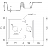 Mexen Gaspar évier en granit à 1,5 cuvette avec égouttoir 737 x 475 mm, Noir, siphon Noir - 6507731505-77-B
