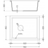 Mexen Pedro évier en granit 1 bac 560 x 460 mm, noir/argent métallisé, siphon noir - 6508561000-73-B