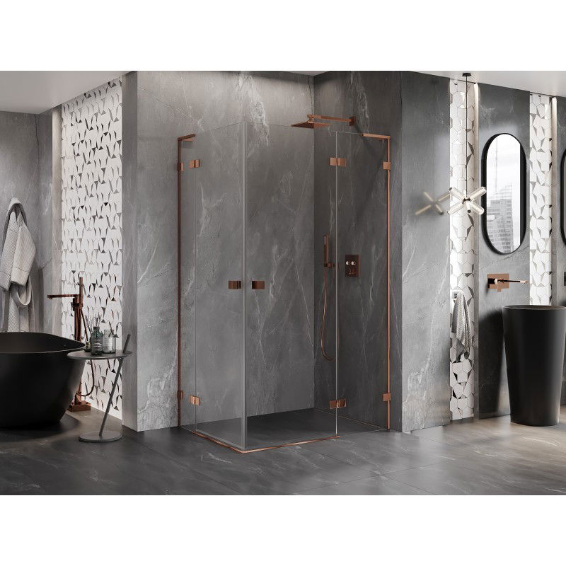 Mexen Lunar L Duo cabine de douche pivotante droite 120 x 110 cm, transparent, or rose - 834L-120P-110L-60-00