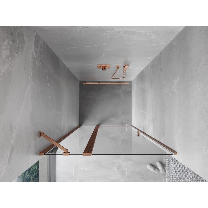 Mexen Mist porte de douche pivotante 115 cm, transparent, cuivre brossé - 8A4-115-000-65-00