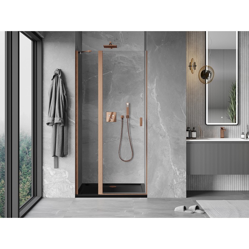 Mexen Mist porte de douche pivotante 120 cm, transparent, cuivre brossé - 8A4-120-000-65-00