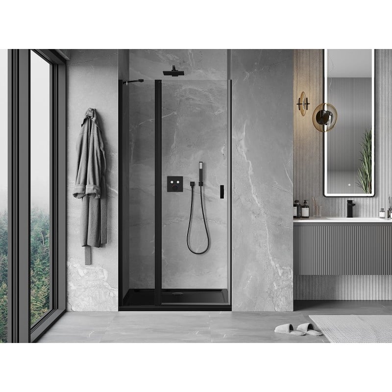 Mexen Mist porte de douche battante 85 cm, transparent, noir - 8A4-085-000-70-00
