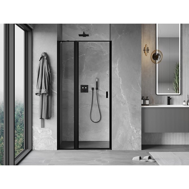 Mexen Mist porte de douche pivotante gauche 75 cm, cadre noir, noir - 8A4-075-000-70-70-L