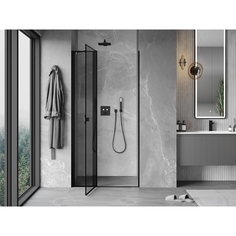 Mexen Mist porte de douche pivotante gauche 75 cm, cadre noir, noir - 8A4-075-000-70-70-L