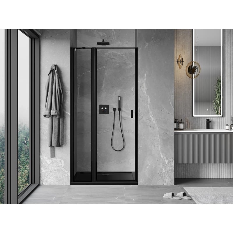 Mexen Mist porte de douche pivotante gauche 85 cm, cadre noir, noir - 8A4-085-000-70-70-L