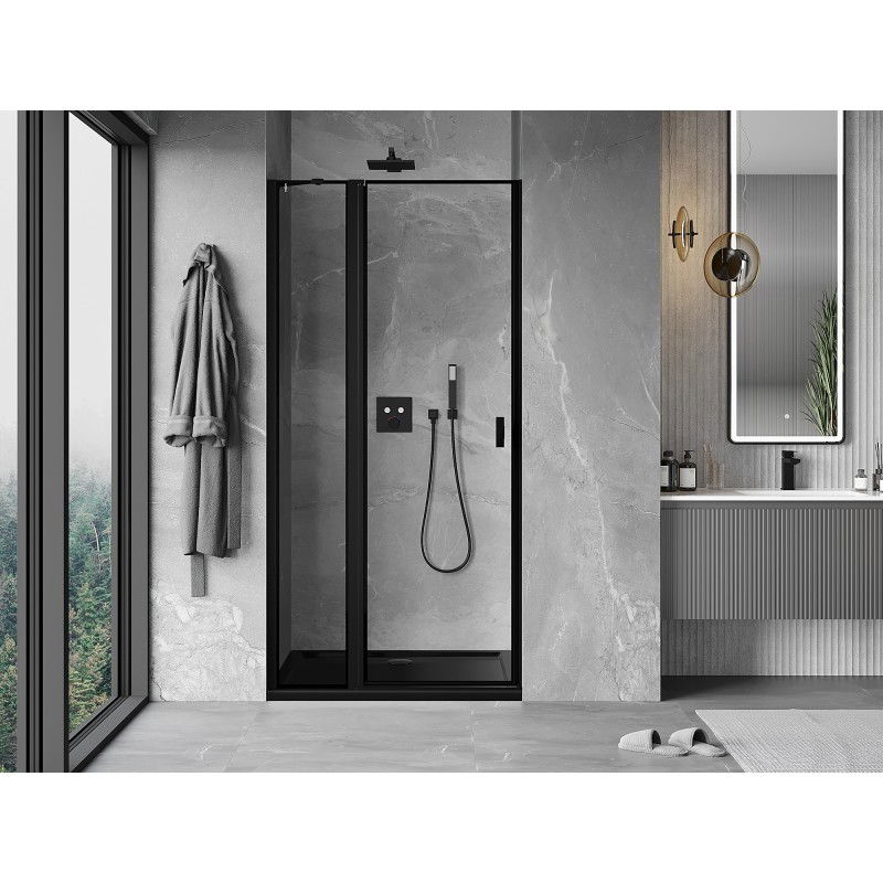 Mexen Mist portes de douche pivotantes gauche 120 cm, cadre noir, noir - 8A4-120-000-70-70-L