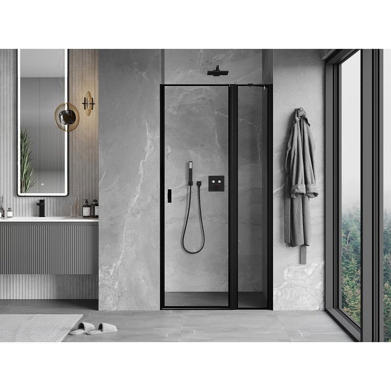 Mexen Mist porte de douche battante droite 80 cm, cadre noir, noir - 8A4-080-000-70-70-P