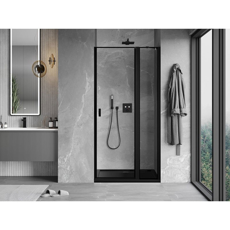 Mexen Mist porte de douche battante droite 80 cm, cadre noir, noir - 8A4-080-000-70-70-P