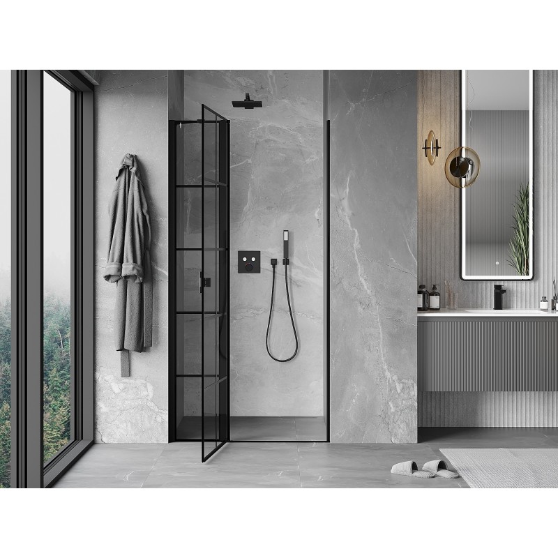 Mexen Mist porte de douche pivotante gauche 80 cm, grille noire, noir - 8A4-080-000-70-77-L