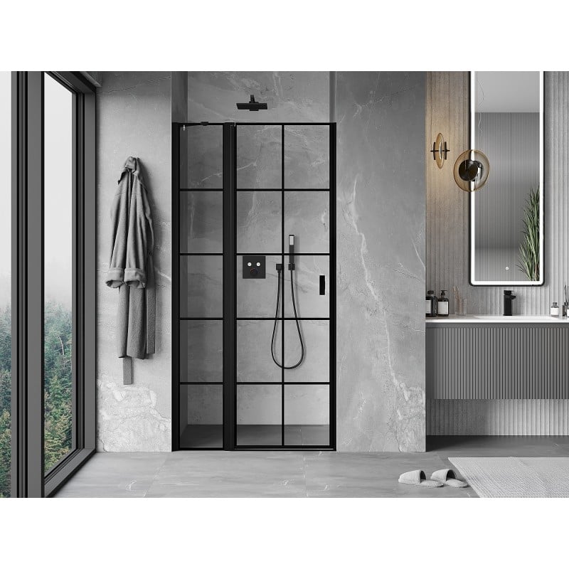 Mexen Mist porte de douche pivotante gauche 85 cm, grille noire, noir - 8A4-085-000-70-77-L