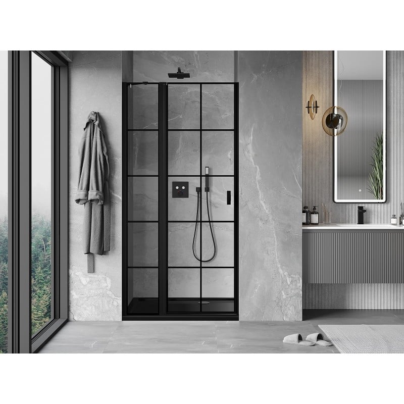 Mexen Mist porte de douche pivotante gauche 90 cm, grille noire, noir - 8A4-090-000-70-77-L
