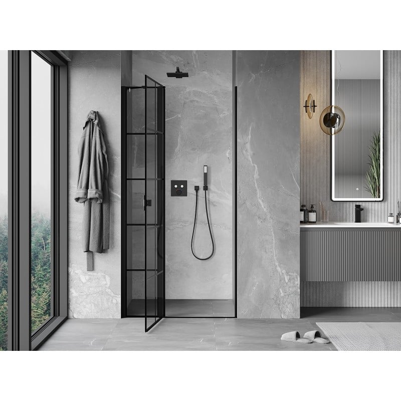 Mexen Mist porte de douche pivotante gauche 100 cm, grille noire, noir - 8A4-100-000-70-77-L
