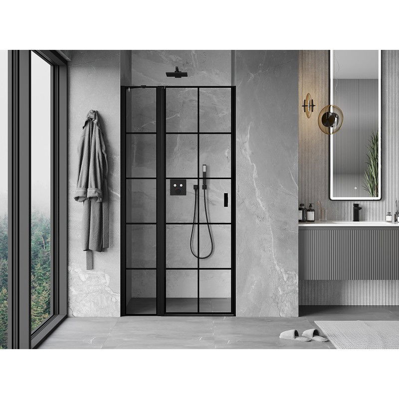 Mexen Mist porte de douche pivotante gauche 115 cm, grille noire, noir - 8A4-115-000-70-77-L