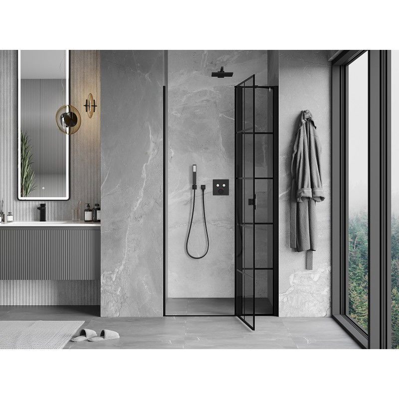 Mexen Mist porte de douche pivotante droite 80 cm, grille noire, noir - 8A4-080-000-70-77-P