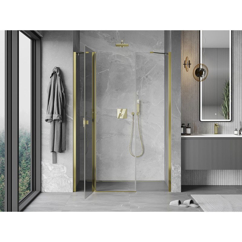 Mexen Mist porte de douche pivotante 145 cm, transparent, doré - 8A4-145-001-50-00