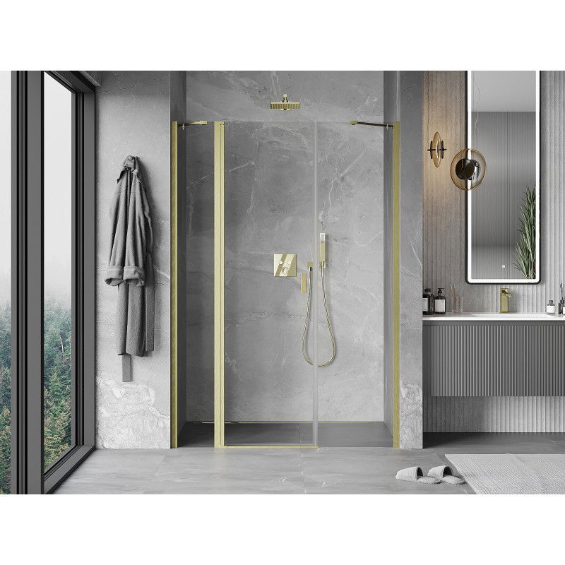 Mexen Mist porte de douche pivotante 125 cm, transparent, doré brossé - 8A4-125-001-55-00