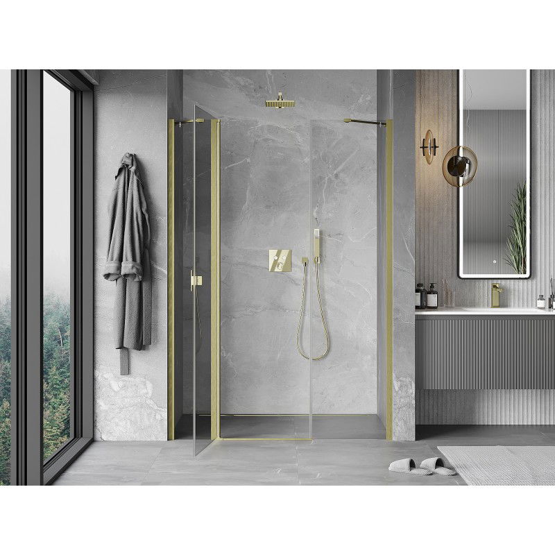 Mexen Mist porte de douche pivotante 125 cm, transparent, doré brossé - 8A4-125-001-55-00