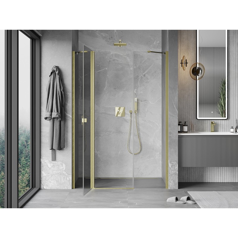 Mexen Mist porte de douche pivotante 135 cm, transparent, or brossé - 8A4-135-001-55-00